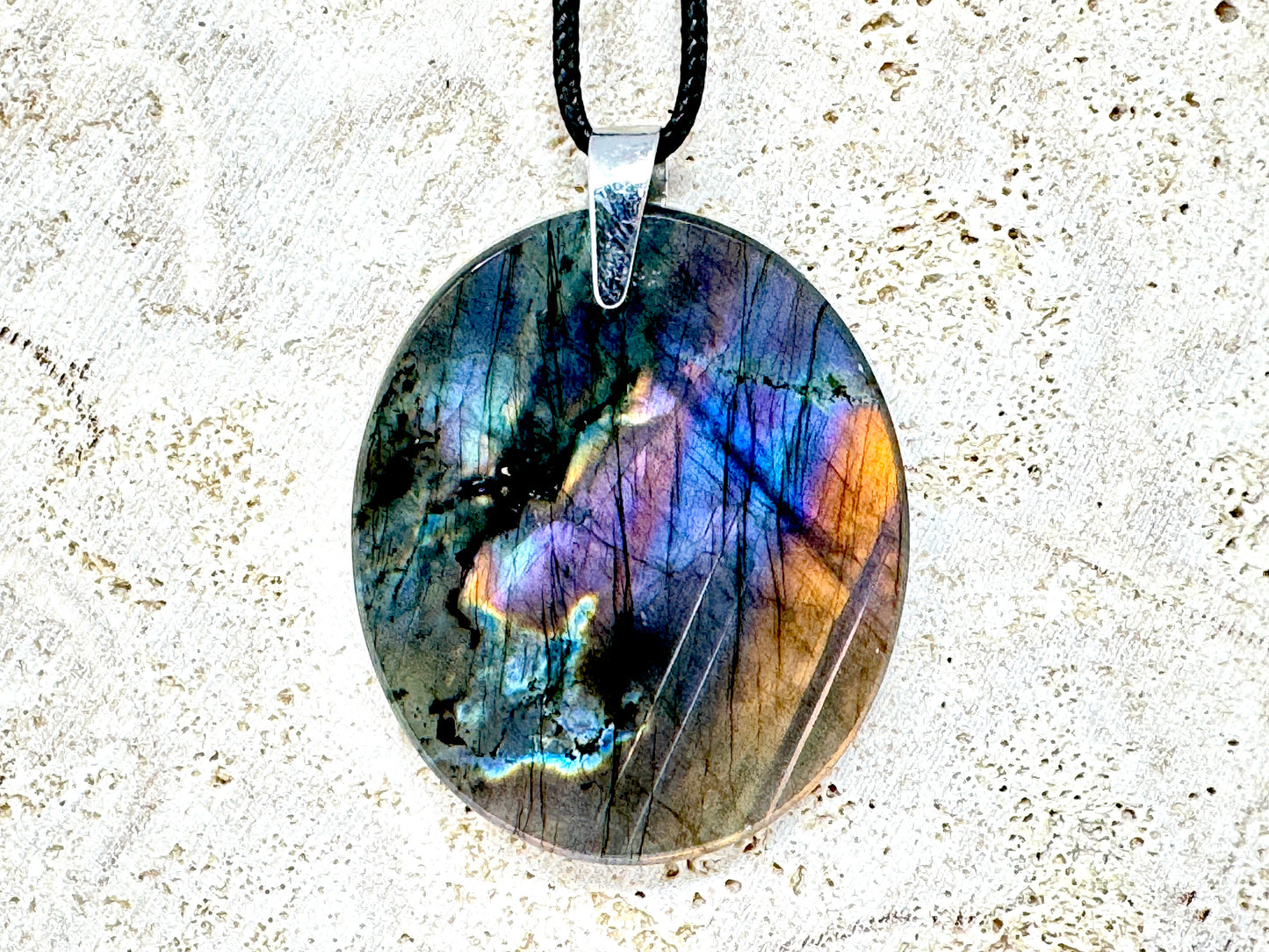 Large Purple Labradorite Pendant Oval 4.6cm