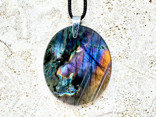 Large Purple Labradorite Pendant Oval 4.6cm