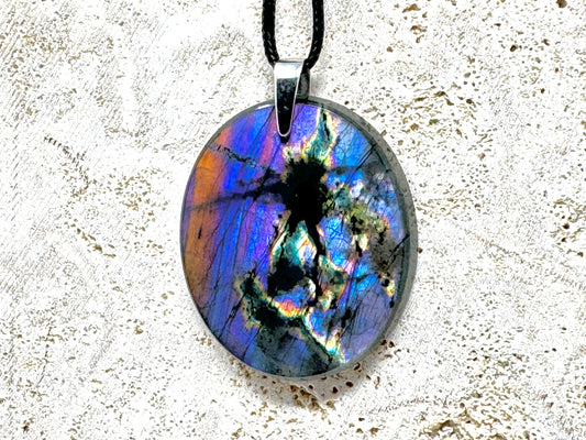 Large Purple Labradorite Pendant Oval 4.7cm