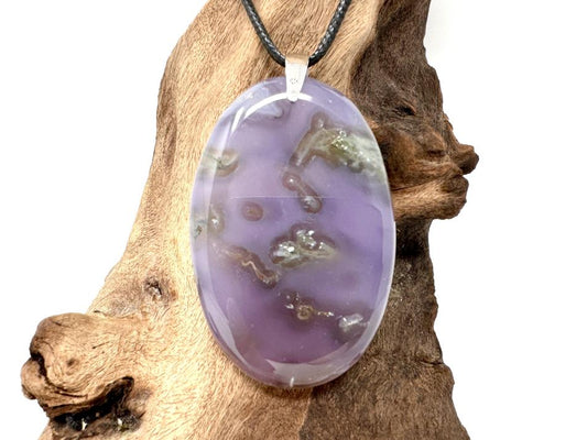 Purple Moss Agate Pendant Oval Large 5.6cm