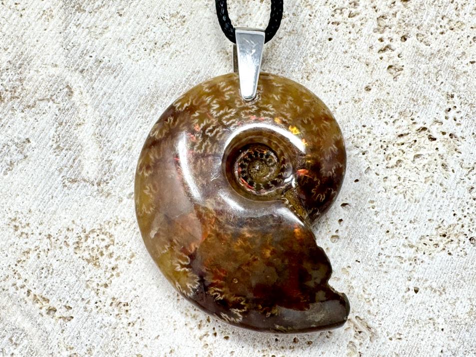 Red Iridescent Ammonite Pendant 4cm