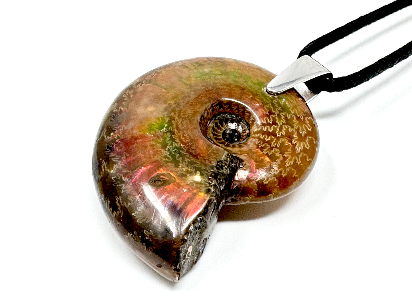 Red Iridescent Ammonite Pendant 3.5cm