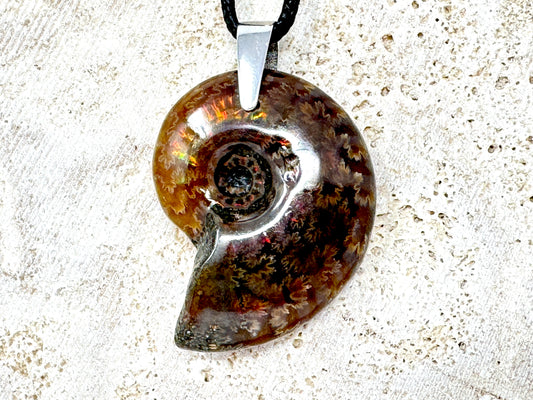 Red Iridescent Ammonite Pendant 3.7cm