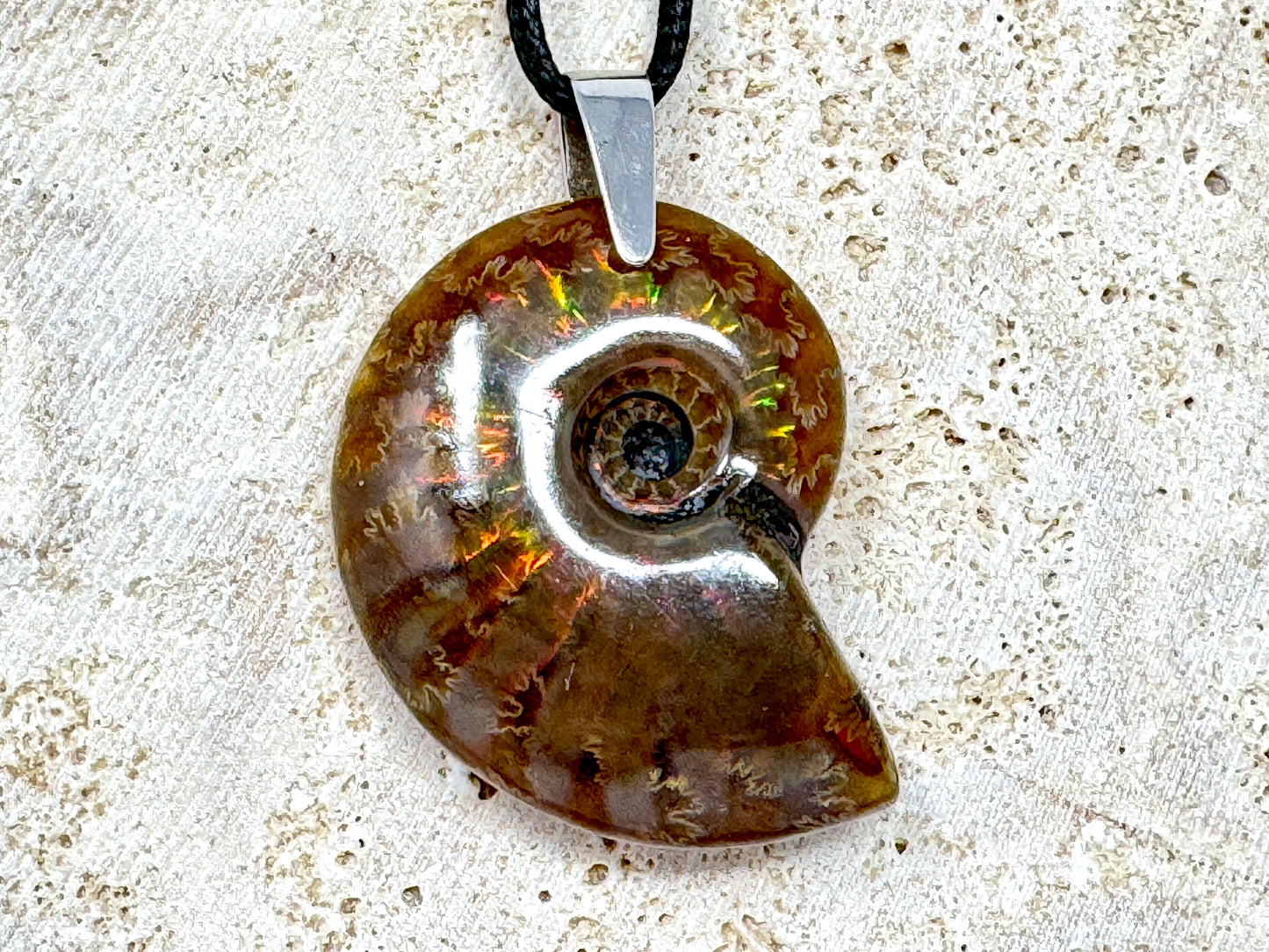 Red Iridescent Ammonite Pendant 3.9cm