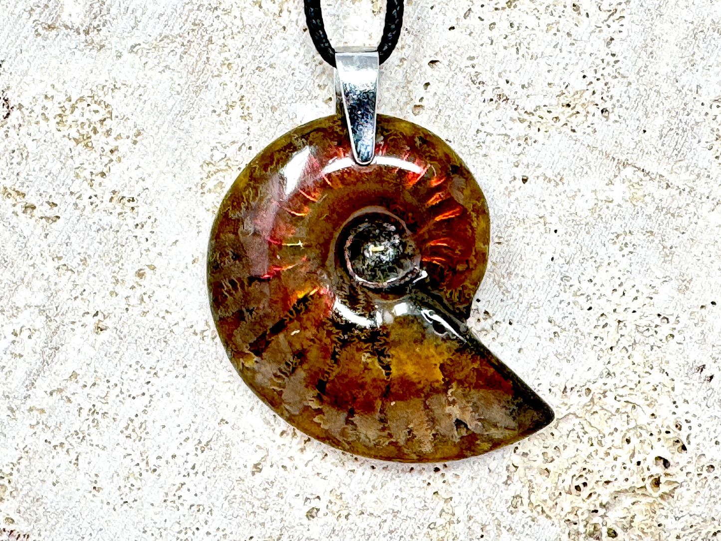 Red Iridescent Ammonite Pendant 4.2cm