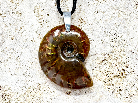 Red Iridescent Ammonite Pendant 3.9cm