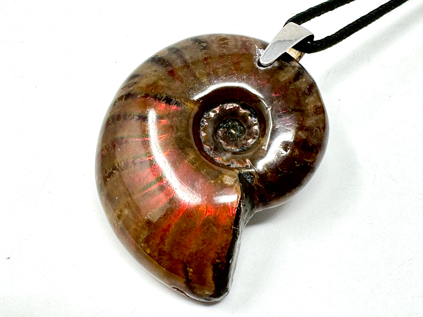 Red Iridescent Ammonite Pendant 4.6cm