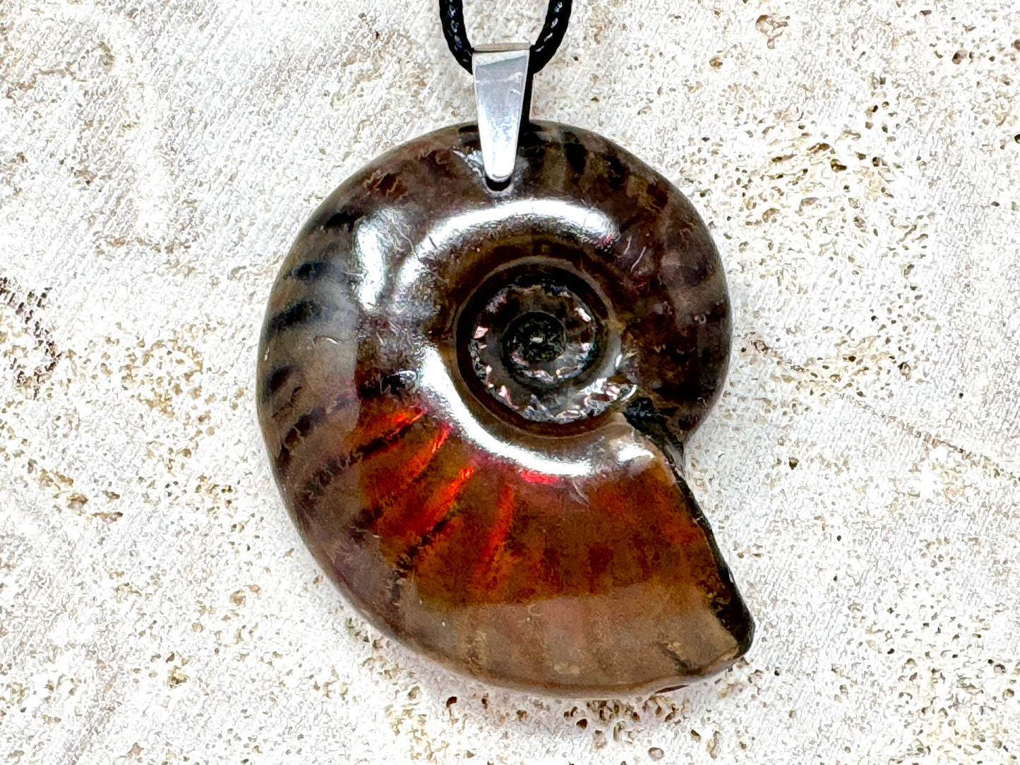 Red Iridescent Ammonite Pendant 4.6cm