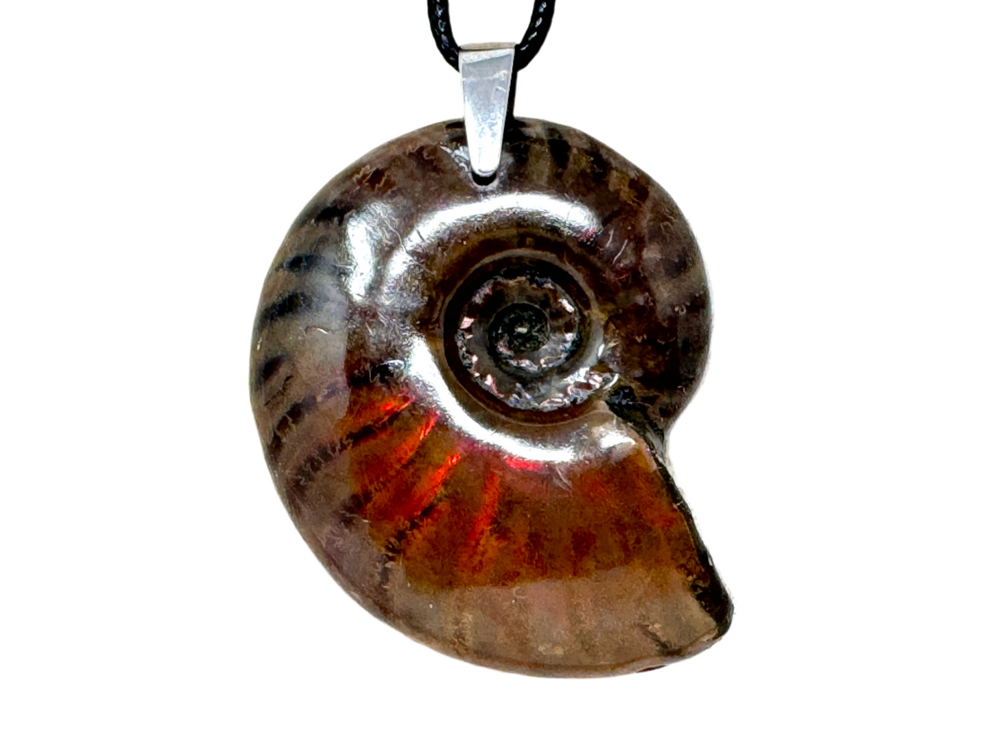 Red Iridescent Ammonite Pendant 4.6cm