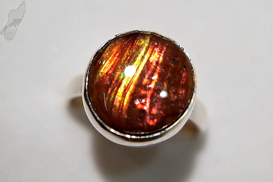 Iridescent Ammonite Cabochon Ring UK M