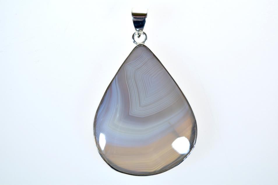 Agate Pendant Bezel Set in Silver Teardrop 3.8cm