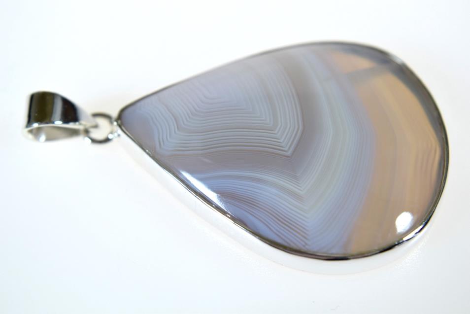 Agate Pendant Bezel Set in Silver Teardrop 3.8cm