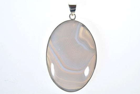 Agate Pendant Bezel Set in Silver Oval 4.3cm