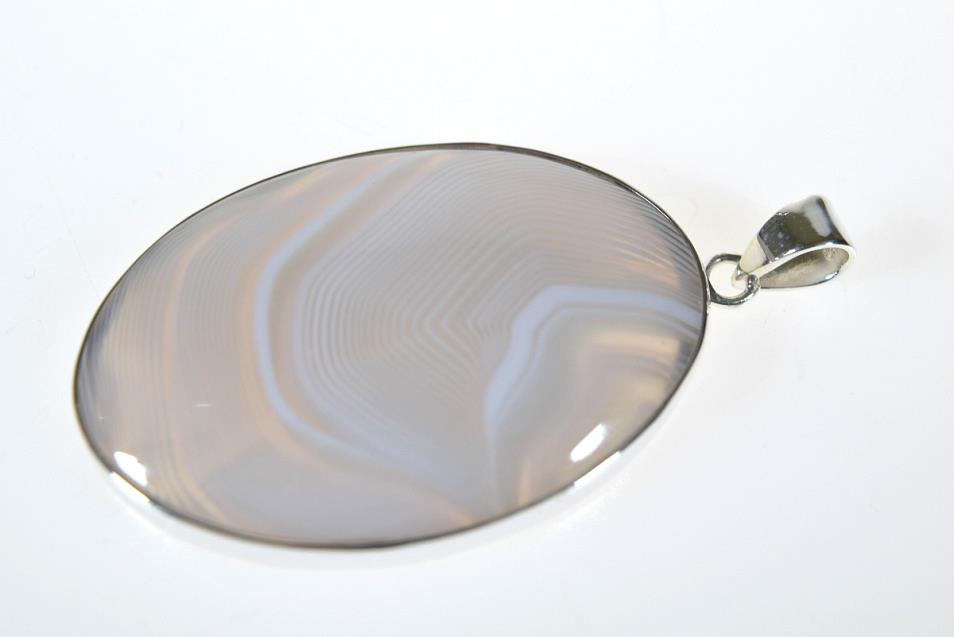 Agate Pendant Bezel Set in Silver Oval 4.3cm