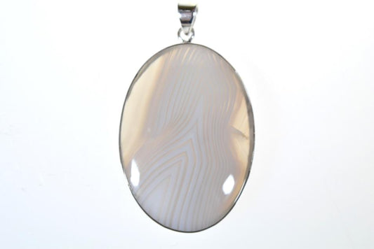 Agate Pendant Bezel Set in Silver Oval 4.3cm