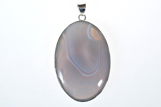 Agate Pendant Bezel Set in Silver Oval 4.5cm