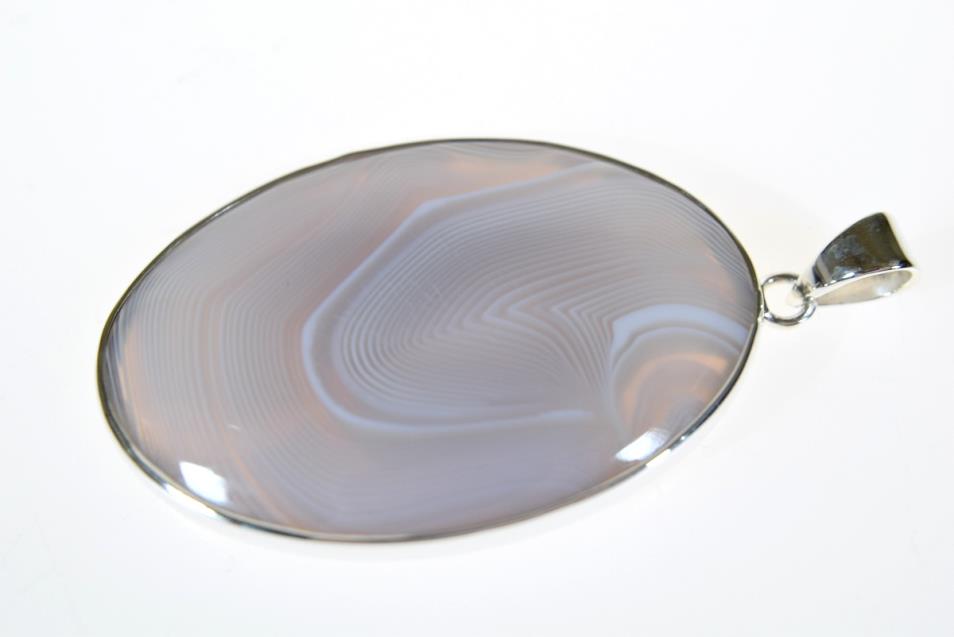 Agate Pendant Bezel Set in Silver Oval 4.5cm